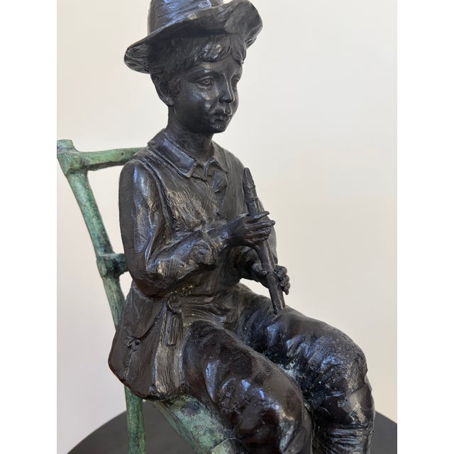 Maitland-Smith Verdigris Bronze Flute Boy Sculpture For Sale - Image 10 of 15