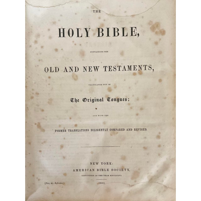 Mid 19th Century Holy Bible With a Leather Embossed Binding/Cover Circa 1851 For Sale - Image 4 of 12