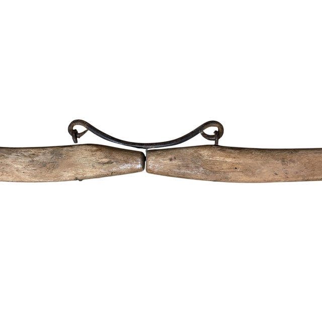 Wood Antique Double Horse Collar Harness, Wood, Iron, Brass Yoke, Primitive, Wall Hanging, 1900s For Sale - Image 7 of 7