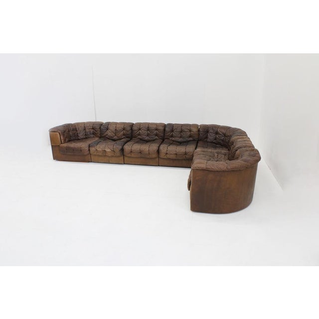 Vintage DS11 Modular Sofa in Brown Patchwork Leather from de Sede, 1970s, Set of 7 For Sale - Image 12 of 14