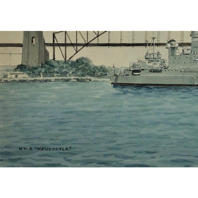 Black Eric Tufnell, HMS Newcastle in Sydney Harbour, 1956, Watercolour, Framed For Sale - Image 8 of 18