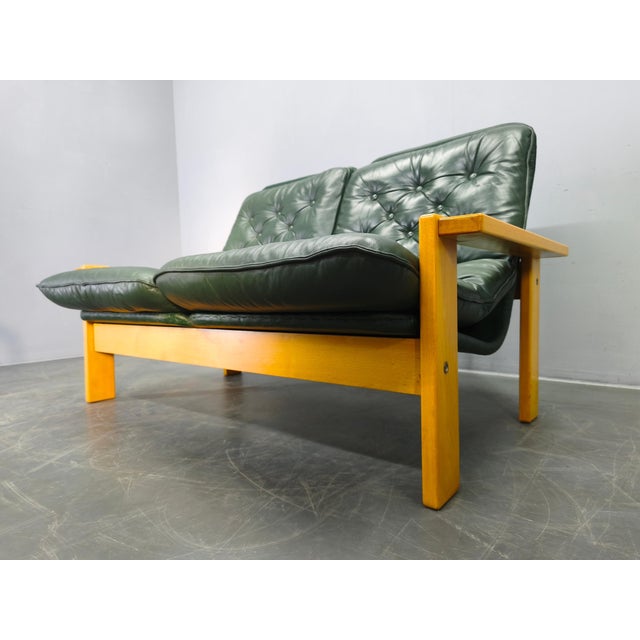 Mid-Century Modern Green Leather Two-Seat Sofa, Czechoslovakia, 1970s For Sale - Image 11 of 15