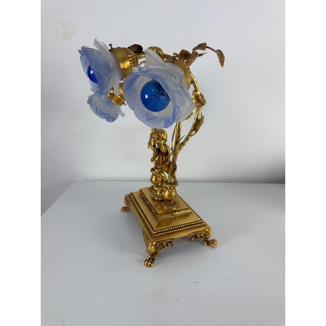 Large Italian Art Nouveau Three-Light Table Lamp in Gilded Bronze and Murano Glass, 1980s For Sale - Image 12 of 15