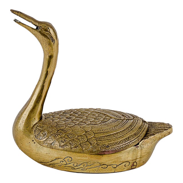 Vintage Brass Swan Trinket Box For Sale