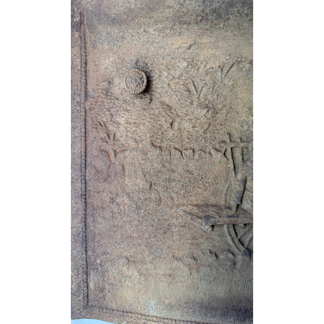 Brown Cast Iron Piece Is an Antique American Pioneer or Country Western Themed Relief Panel For Sale - Image 8 of 15