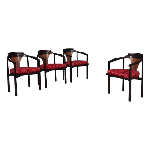 Edward Wormley, Horseshoe Chairs, Mahogany, Rosewood, Red Fabric, Usa, 1950s For Sale