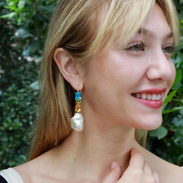 Not Yet Made - Made To Order GemFusion 13.65ctw Topaz Peridot Citrine Diamond Baroque Pearl Convertible Drop Earrings For Sale - Image 5 of 15