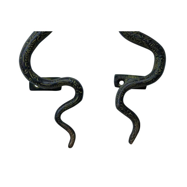 Large Green Brass Cobra Door Handles - a Pair For Sale - Image 4 of 6
