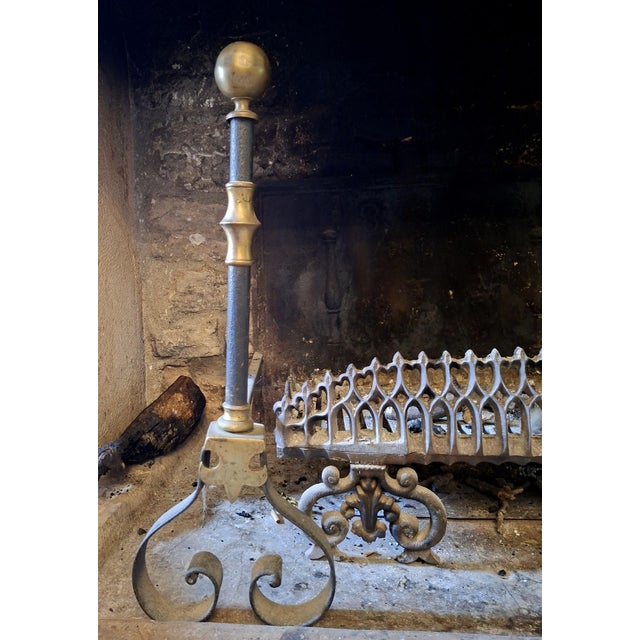 Andirons with Fireplace Log Holders in Wrought Iron and Brass, 1800s, Set of 3 For Sale - Image 6 of 8