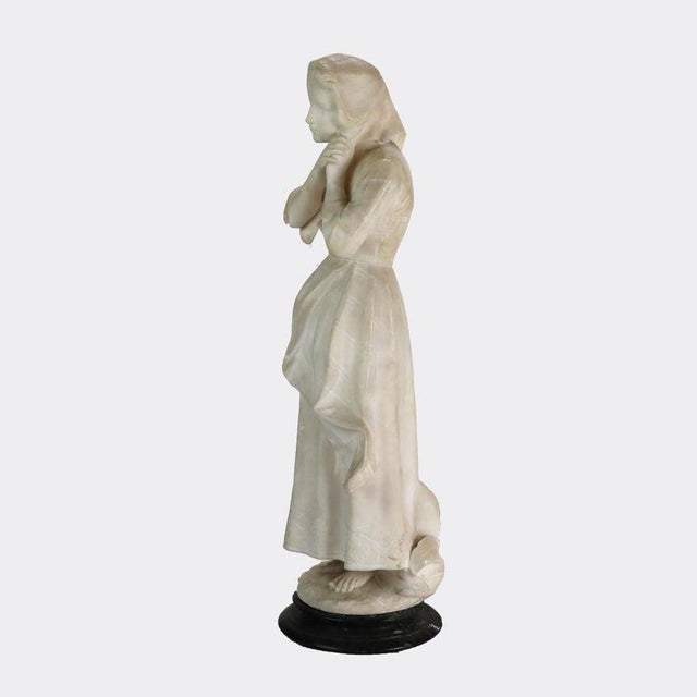 Antique Alabaster Sculpture of a Woman With Marble Base, Artist Signed, C1890 For Sale - Image 9 of 15
