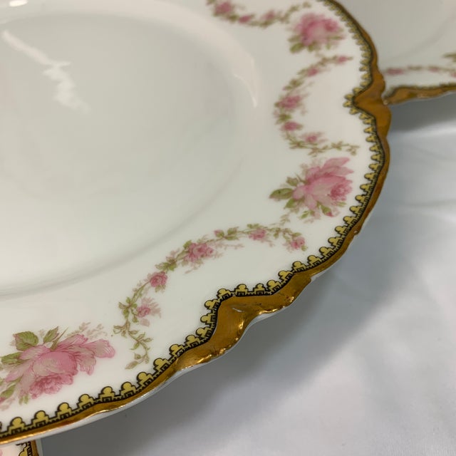 Haviland & Co. Mid 20th Century French Limoges Haviland Pink Roses With Elaborate Gold Rim - Set of 8 For Sale - Image 4 of 9