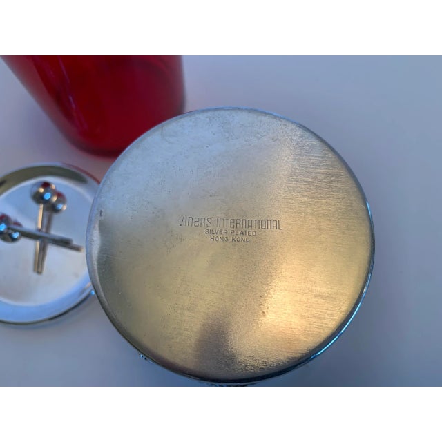 1970s Silver Plated and Ruby Red "Drum" Jam Jar and Serving Spoon For Sale In San Diego - Image 6 of 7