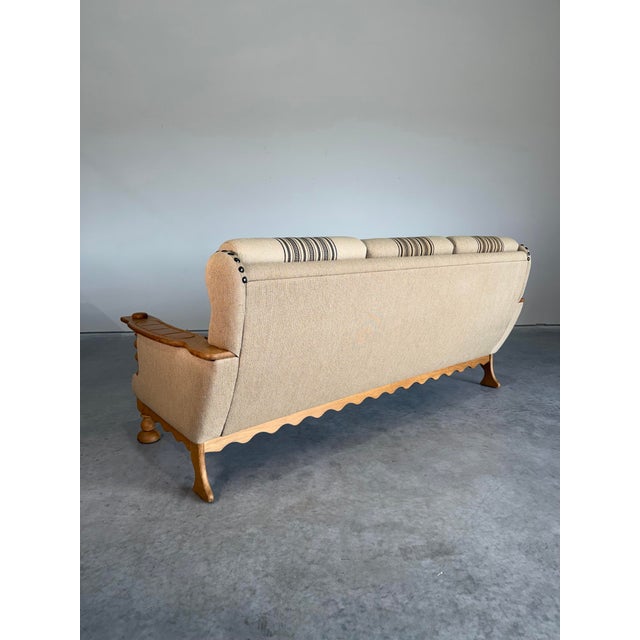 1970s Mid Century Danish Brutalist Henning Kjaernulf Style Oak Sofa For Sale - Image 5 of 10
