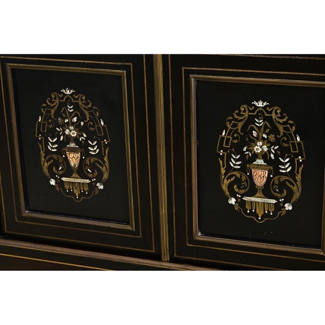 French 19th Century Ebonized & Inlay Petite Bibliotheque For Sale - Image 9 of 15