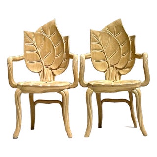 Vintage Italian Bartolozzi and Maioli Carved Rhubarb Leaf Chairs - A Pair For Sale