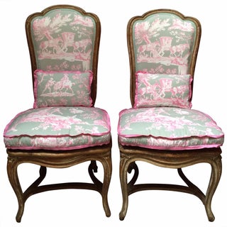 French Chairs in Manuel Canvas Toile - A Pair For Sale
