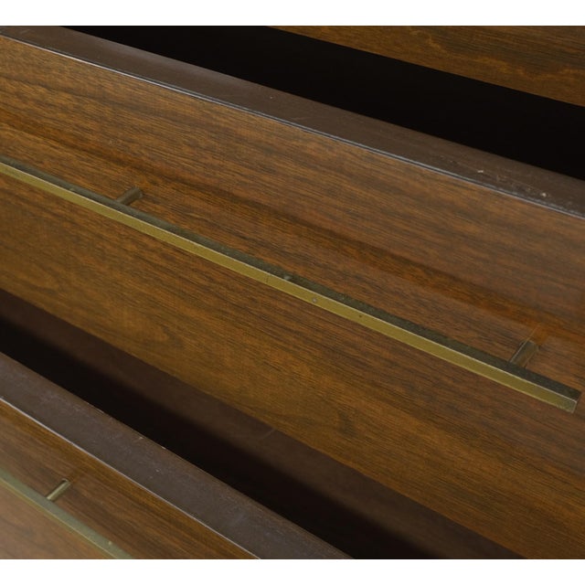 Light Walnut Bow Front Drawers Long Brass Pull Hardware Gentleman's Chest Mint For Sale - Image 14 of 18