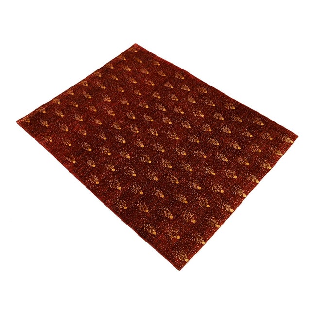 Transitional 8x10 Hand-Knotted Afghan Wool "Shooting Star" Transitional Rug in Red & Gold For Sale - Image 3 of 8