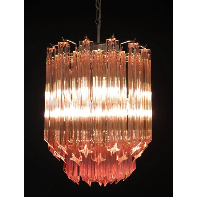 Mid-Century Modern Quadriedri Murano Chandelier – 47 Pink Prisms For Sale - Image 3 of 9