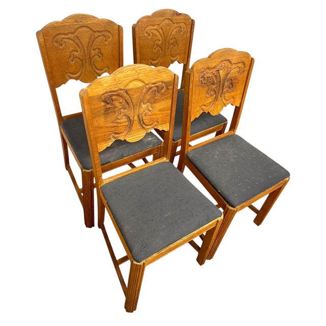 Vintage Set of 4 Carved Dining Chairs With Upholstered Seats For Sale In Seattle - Image 6 of 11