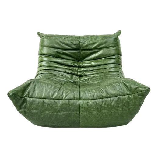 Togo Lounge Chair in Forest Green Leather by Michel Ducaroy for Ligne Roset For Sale