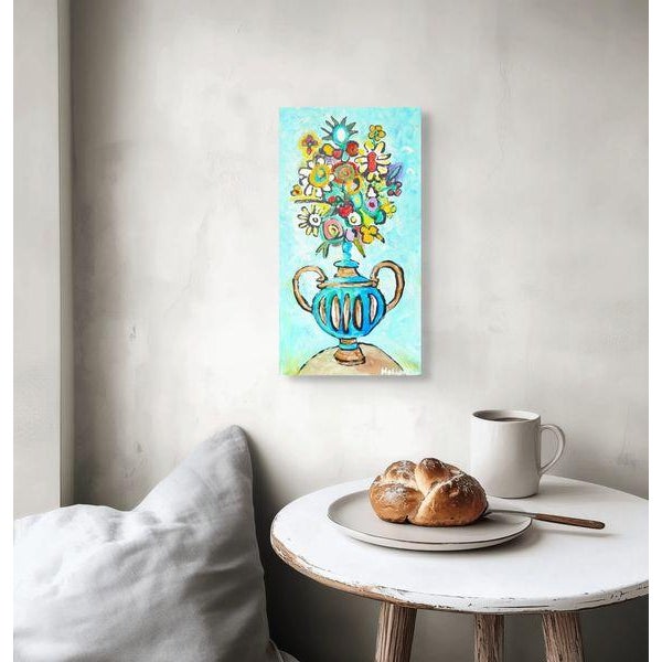 FREE Shipping: Bright and vibrant oil painting on a wood panel. The painting is of a beautiful bouquet of flowers in a...