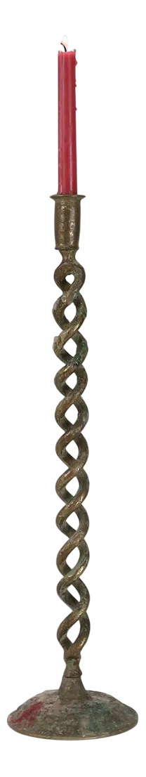 Large Mid-Century Open Barley Twist Metal Candleholder, 1920s
