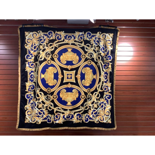 Gold Gianni Versace Custom Blue & Gold Urn Design Velvet Throw For Sale - Image 8 of 12