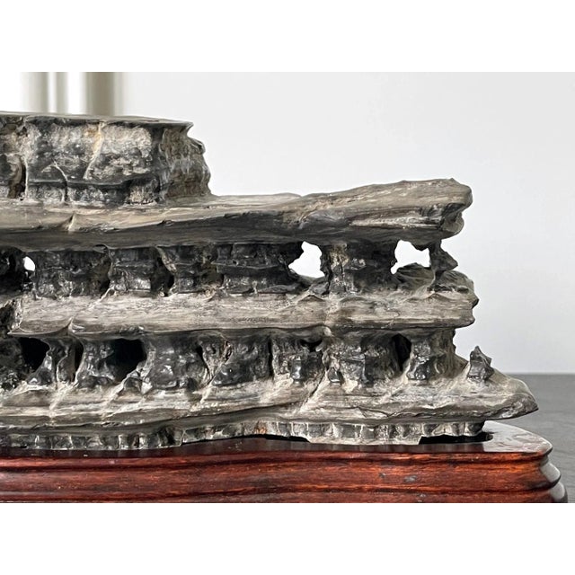 Wood Chinese Scholar Rock Wuling Stone on Stand For Sale - Image 7 of 13