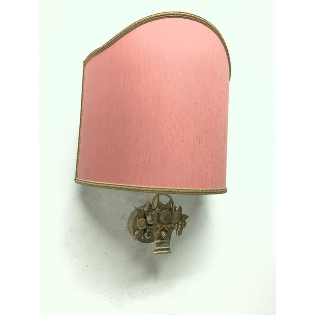 Metal Fabric Fan Lampshade with Cast Fruit Decoration, 1950s For Sale - Image 7 of 11