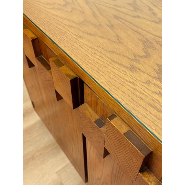 Brown Vintage Buffet Lane Staccato Brutalist MCM Sideboard Collectible Glass Top For Sale - Image 8 of 17