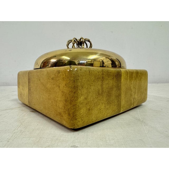 Mid-Century Modern Goatskin and Brass Dish with Lid attributed to Aldo Tura, 1960s For Sale - Image 3 of 9