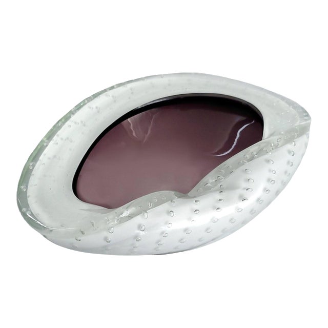 Murano Bowl Lavender Eggplant 1950s Signed For Sale