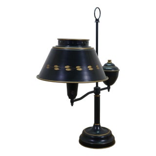 Vintage Black Tole Students Library Parlor Bouillotte Reading Lamp Lantern 23" For Sale