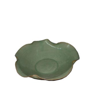 Asian Modern Lotus Leaf Celadon Porcelain Plate For Sale