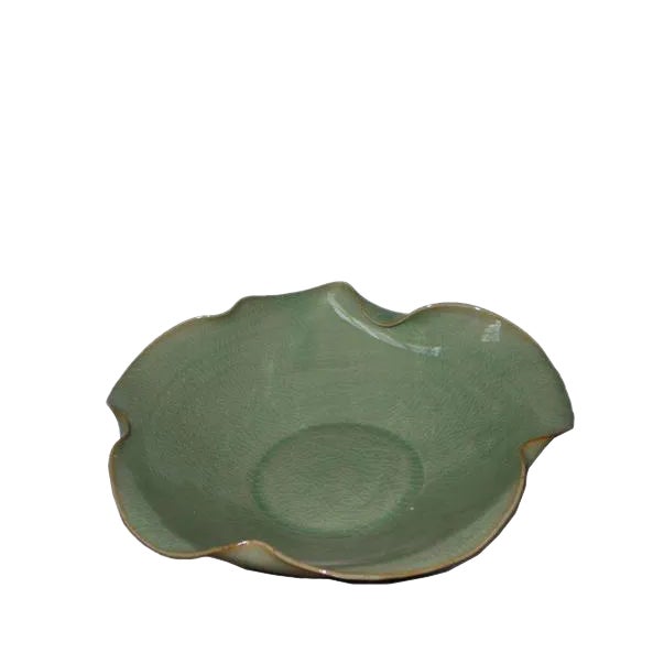Asian Modern Lotus Leaf Celadon Porcelain Plate For Sale