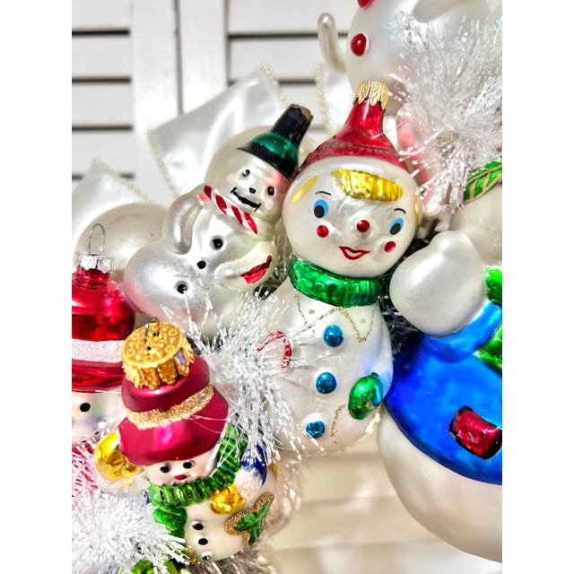 One-of-a-Kind Christmas Wreath With Vintage Blown Glass Snowman Ornaments For Sale In Louisville - Image 6 of 11