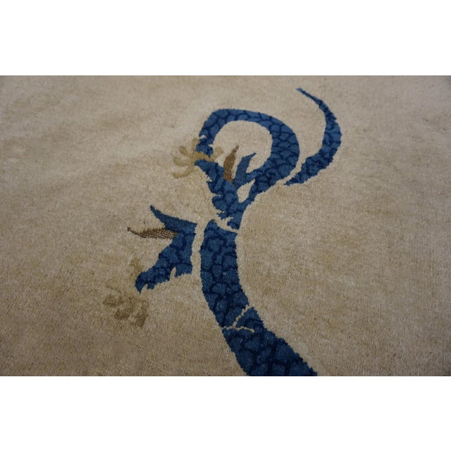 1890s Ivory Blue Tan Antique Chinese Peking Dragon Carpet 8' X 9'8" Wool Rug For Sale In New York - Image 6 of 14
