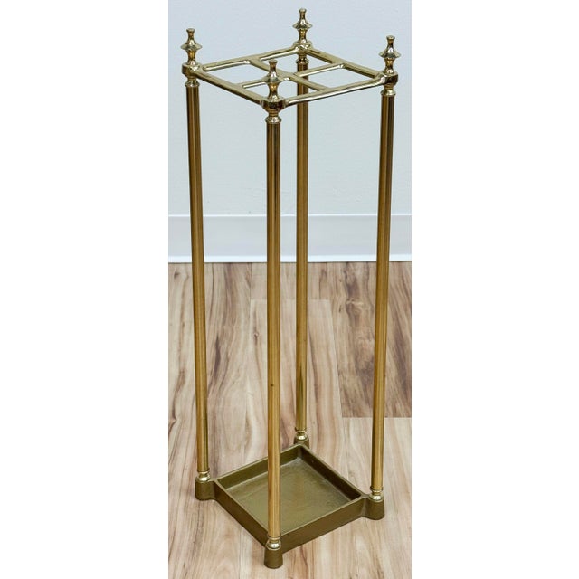 English Vintage English Style Brass and Cast Iron Four Post Umbrella Stand For Sale - Image 3 of 7