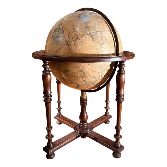 19th Century Antique Italian Celestial Globe on Turned Wood Floor Stand For Sale