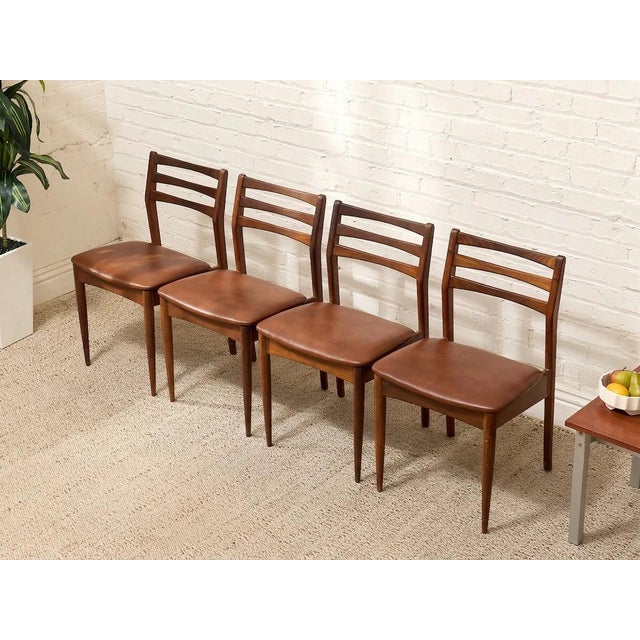Mid-Century Modern Set of 4 Vintage Danish Modern Rosewood Dining Chairs With Brown Upholstered Seats For Sale - Image 3 of 12