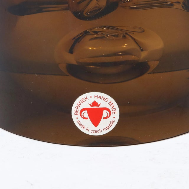 Glass Mid-Century Hand-Blown Smoked Amber Glass Vase With Murine Detailing by Baranek For Sale - Image 7 of 13