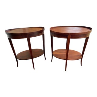 1940s Mersman Mid Century Mahogany Inlaid Wood Side Tables - Set of 2 For Sale