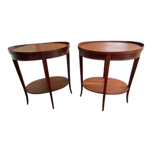 1940s Mersman Mid Century Mahogany Inlaid Wood Side Tables - Set of 2