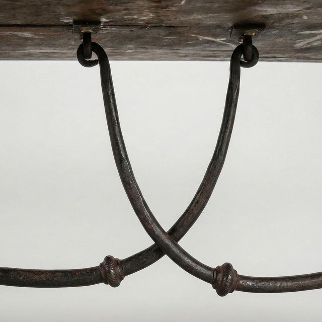 Wood Dining Table with Wrought Iron Stretcher, 1700s For Sale - Image 7 of 13
