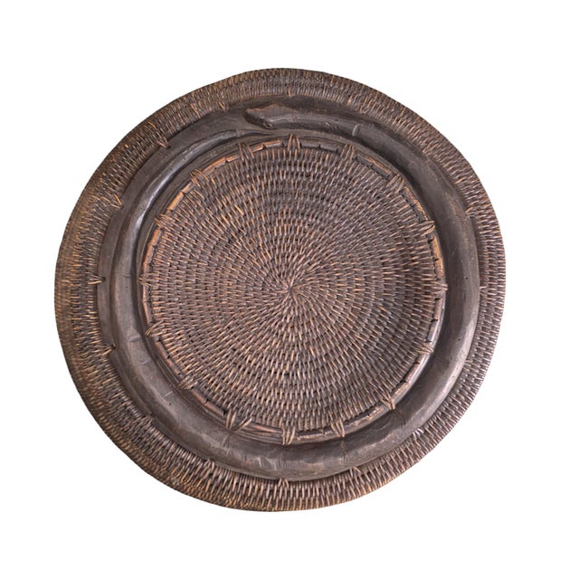Wood 1980s Large Sculptural Handwoven Basket Vessel – Tribal Artisan Work, 26” For Sale - Image 7 of 7