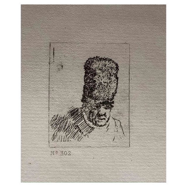 After Rembrandt, Man in Fur Cap, Etching, 19th Century For Sale