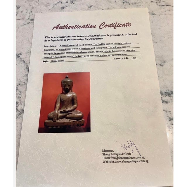 Antique 18th Century Buddha Carved Statue, Shan Burma, Large 24", With Coa For Sale - Image 10 of 10
