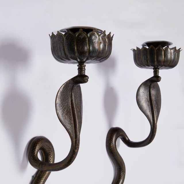 English Pair of Anglo Indian Cobra Wall Sconces For Sale - Image 3 of 9