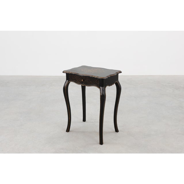 19th Century Black Wooden Side Table with Drawer, France For Sale - Image 5 of 16